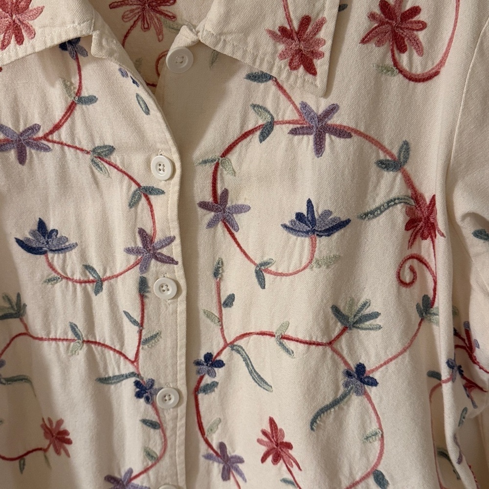 Vintage BFA Classics Ivory Floral Embroidered Canvas Shirt Jacket Cottagecore 2X - Picture 5 of 6